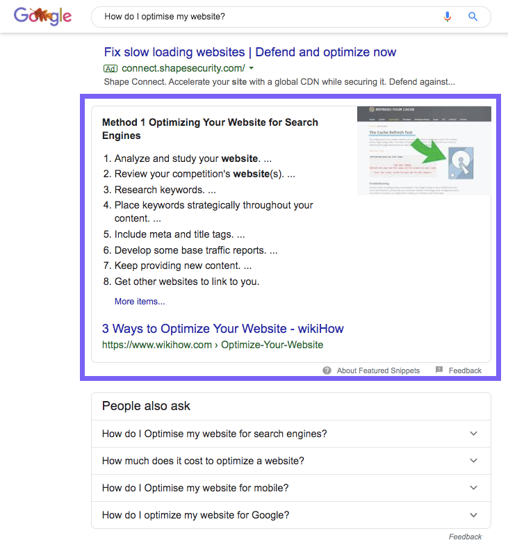Google snippets example