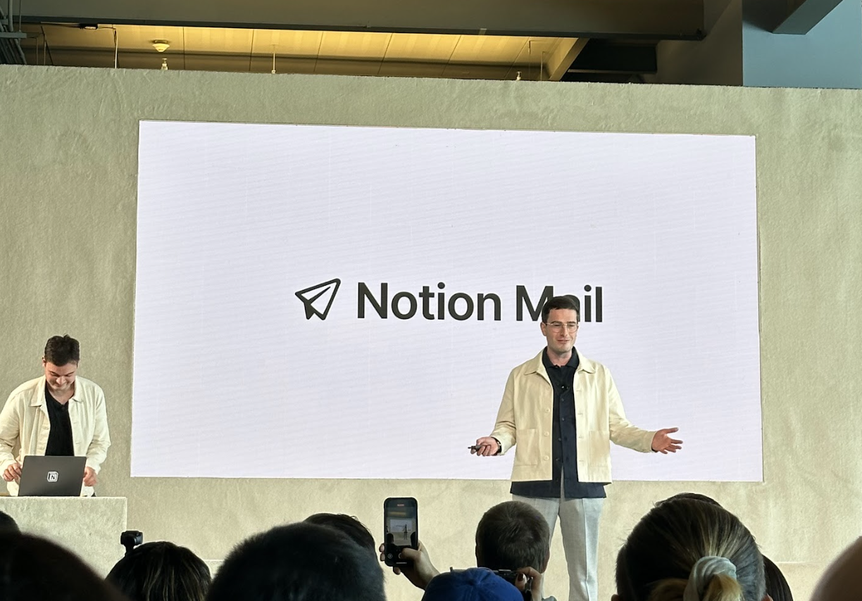 Man stood giving speech on Notion Mail